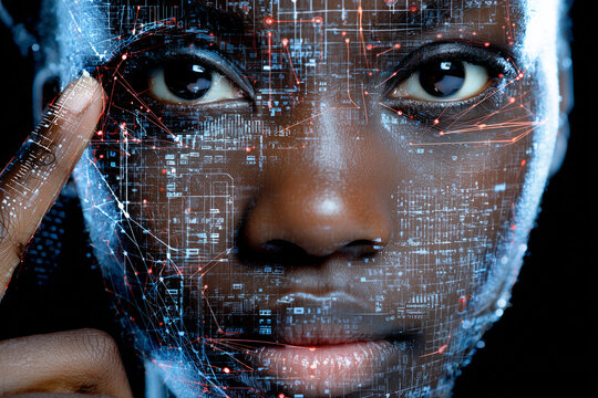 Close-Up Portrait of Person Using Smartphone with Facial Recognition Technology on Screen - Powered by Adobe