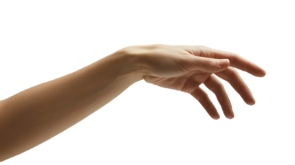 A single outstretched hand with fingers extended against a isolated White background space above
