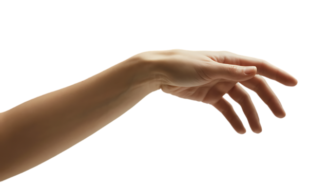 A single outstretched hand with fingers extended against a isolated White background  space above