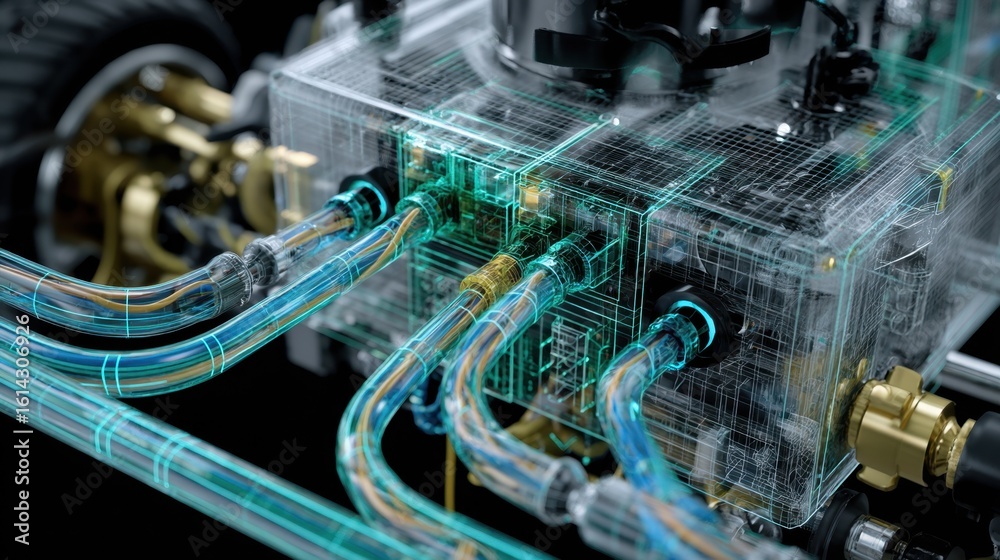 Poster complex network of sensors and wiring seamlessly integrates with a transparent control unit, reveali