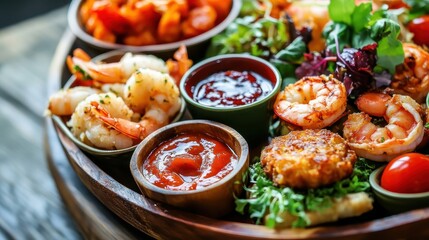 Fresh Seafood Platter with Shrimp, Sauce and Garden Greens Delight