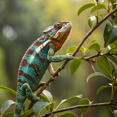 Obraz premium green lizard on a tree
