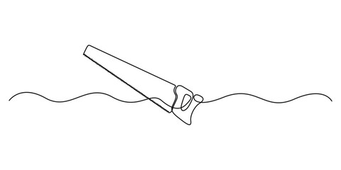 Continuous one line drawing of saw. Saw minimalistic outline line art vector illustration