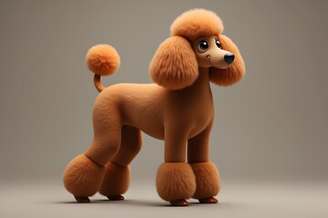Cute poodle toy standing proudly with fluffy texture on neutral background 