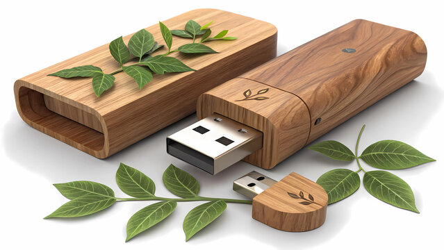 Discover innovative wooden USB drives, an eco-friendly tech solution that blends nature with technology for sustainable data storage and transfer, featuring sleek designs and vibrant green leaves
