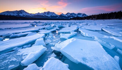 Frozen lake at sunset