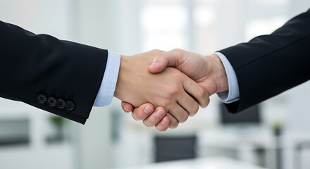 Handshake Between Two Businessmen in Blurred Office for Partnership Concept