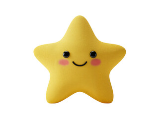 Cute smiling yellow star character with rosy cheeks and happy eyes isolated on transparent background