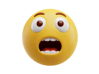 Fototapeta premium A yellow emoji face with wide open eyes and mouth expressing shock and surprise isolated on transparent background
