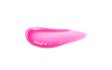 Bright pink lip gloss isolated on white, top view