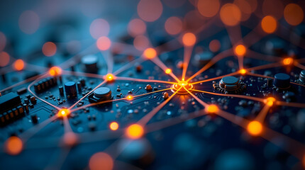Abstract Digital Network Connection on a Circuit Board