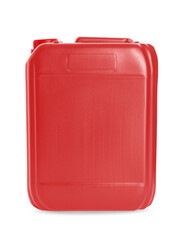 One red plastic canister on white background