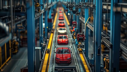 Automated vehicle assembly line showcases precision and efficiency