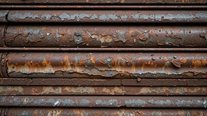 Rusty metal shutter background texture with peeling paint and aged industrial design