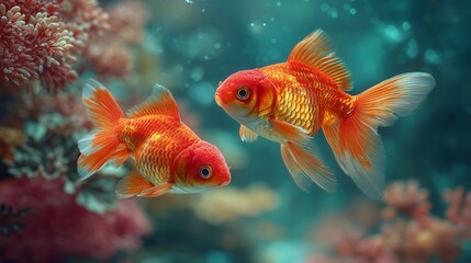 Fototapeta premium Goldfish Swimming in Beautiful Tank/美しい水槽で泳ぐ金魚2