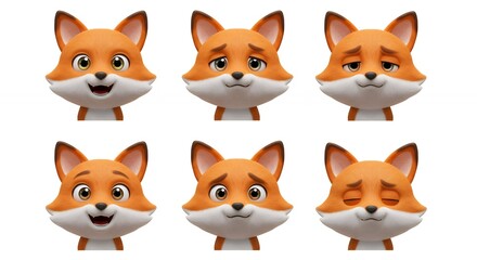 Fototapeta premium Cartoon fox faces set with varying emotions