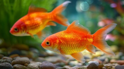 Fototapeta premium Goldfish Swimming in Beautiful Tank/美しい水槽で泳ぐ金魚6