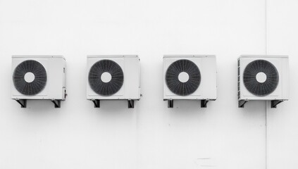 A Row of Air Conditioning Units on a White Wall, Representing Modern Comfort and Climate Control Systems