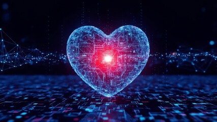 Digital heart with heartbeat pulse line for healthcare technology concept, futuristic medicine, and medical science innovation. - Powered by Adobe