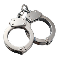 Metal handcuffs linked together isolated on transparent background