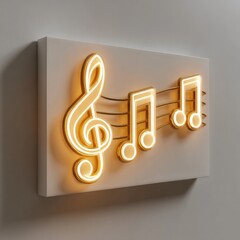 Neon music notes on a white canvas
