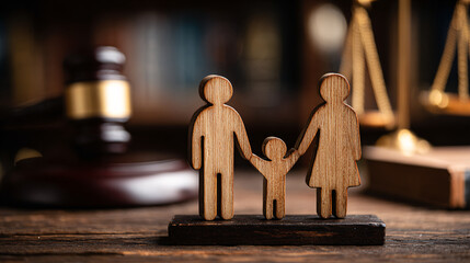 Wooden Figures with Gavel in Law Library Setting