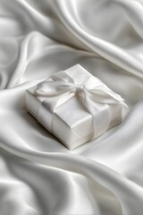 Luxury white silk gift box package design with ribbon