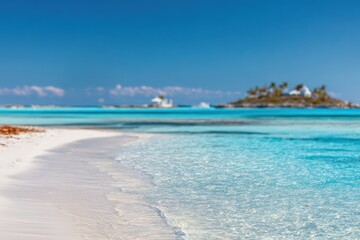 Idyllic tropical beach with turquoise water gently washing onto the shore, creating a serene and relaxing atmosphere