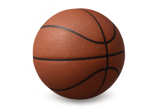 Basketball spinning, rotating against transparent backdrop, hyper-realistic 3d rendering for sports graphic design