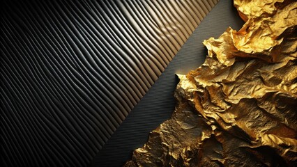 Abstract Gold and Dark Textured Background Featuring a Luxurious Metallic Material and a Striking Contrast of Colors and Patterns