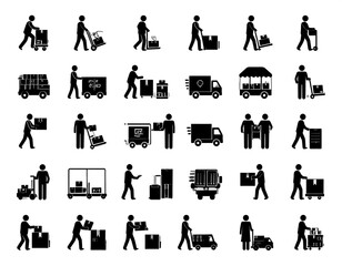 Illustration of people and vehicles involved in delivery