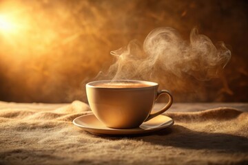 Fototapeta premium Aromatic Steam Rising from a Warm Cup of Coffee on a Soft Textile Surface