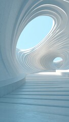 Obraz premium 3d illustration of abstract architecture background, geometric architectural with wavy curve design, Empty floor for car presentation. High quality