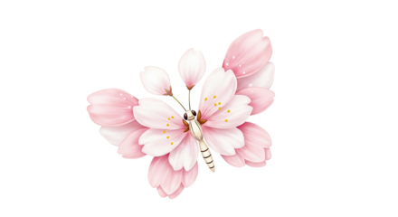 Illustration of a butterfly with white and pink wings that look like cherry blossom petals