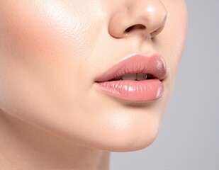 Obraz premium A woman with her mouth open, showcasing a bright smile, adorned with vibrant pink lipstick, her eyes sparkling with joy and excitement.