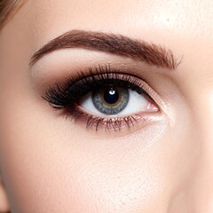 Fototapeta premium A woman with striking long eyelashes and captivating blue eyes gazes thoughtfully into the distance, her expression serene and contemplative.