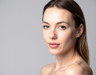 A woman with flowing, long hair cascading down her shoulders, striking blue eyes that sparkle with warmth and intelligence, exuding confidence and grace.