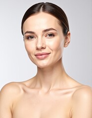 A confident woman stands in a sunlit room, her bare shoulders highlighted as she poses gracefully for the camera, exuding natural beauty and strength.