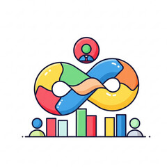 Fototapeta premium Infinite Business Growth Illustration. Infinity Symbol, People Icons, and Bar Graphs Representing Endless Business Growth and Collaboration. Business Cycle, Sustainability, Teamwork, Financial Progres