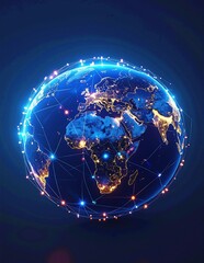 A detailed depiction of Earth, showcasing a vibrant network of interconnected lines and glowing dots, symbolizing global communication and connectivity.