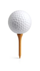 Golf ball on tee isolated on white background