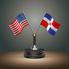 United States (USA) relations and Dominican Republic table flag with gradient color background