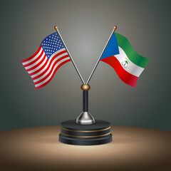 United States (USA) relations and Equatorial Guinea table flag with gradient color background