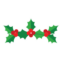 Simple Flat Design Christmas Holly Berry Sprig Illustration on White