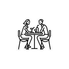 A couple sitting at a table with drinks in a restaurant setting depicted in a minimalist line drawing