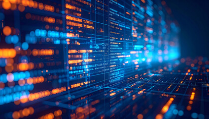 Obraz premium Cybernetic Grid: An abstract illustration of interconnected lines and dots in a futuristic grid, showcasing data visualization and technological advancement.