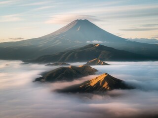 Fototapeta premium Spectacular view of majestic mountains amidst a sea of clouds in a serene landscape