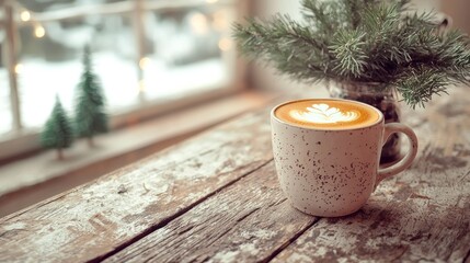 Cozy winter coffee by the window