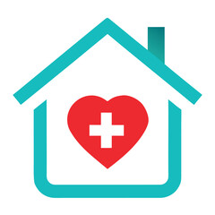 Obraz premium Teal House Outline with Red Heart Symbol Depicting Healthcare at Home