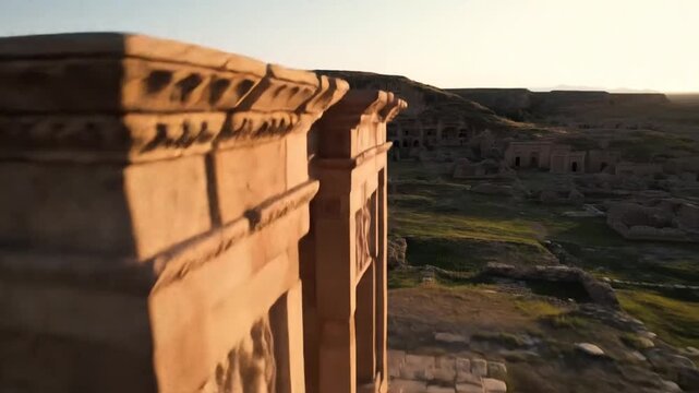 The ancient city of dara in mardin, turkey, reveals its historical ruins under the warm sunlight, showcasing the byzantine and roman architecture carved into the landscape